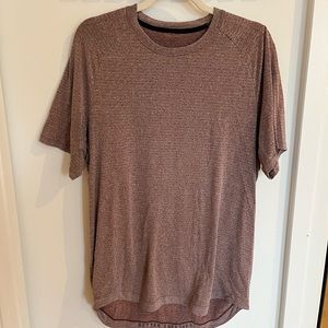 Red lululemon drysense short sleeve (unhemmed) workout shirt, size M